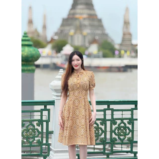 TANTANOD-รหัสTL7 เดรสผูกคอกระโปรงบาน6จีบ แขนตุ๊กตา