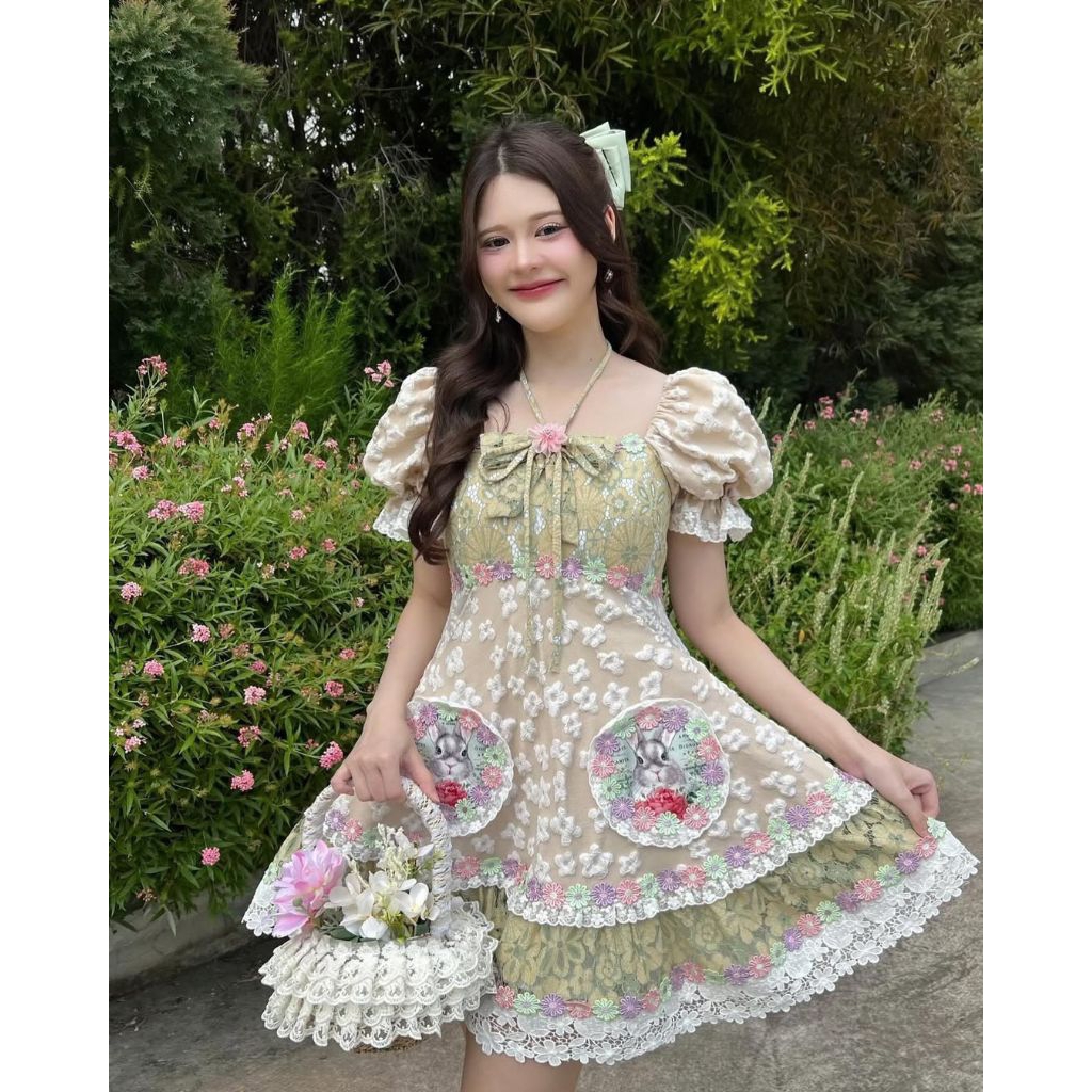 เดรสกระต่ายสีเขียวป้าย blt