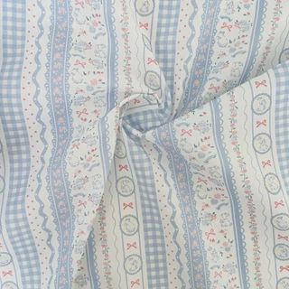 ผ้าคอตตอน 100% cotton poplin ตัดขายเป็นเมตร หน้ากว้าง 145 เซนติเมตร ลาย Rabbit bow flower