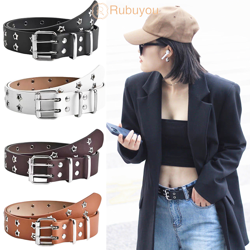 Rubuyou Y2kเข็มขัดแบบรูสองแถว รูปดาว สไตล์พังก์ แฟชั่นเกาหลี สายคล้องเอวสำหรับผู้หญิง เข้ากับทุกการแต่งกาย-COD