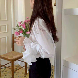 K607 💗 เสื้อ White Shirt สไตล์ลูกคุณหนูเกาหลี S-XXXL รอบอกใหญ่สุดถึง 60 นิ้ว แต่งคอปกระบาย เหมาะใส่ไปงานต่างๆ 💗