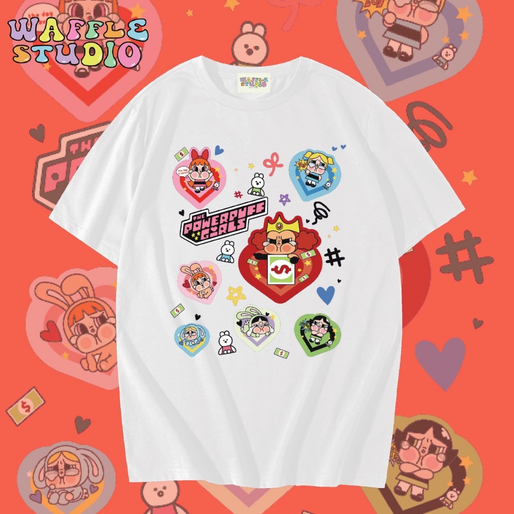 [ ส่งฟรี 🔥 ] WS369 เสื้อยืดโอเวอร์ไซส์ ผ้าคอตตอน 100% เสื้อยืดเกาหลี เสื้อยืด Powerpuff พาวเวอร์พัพเ