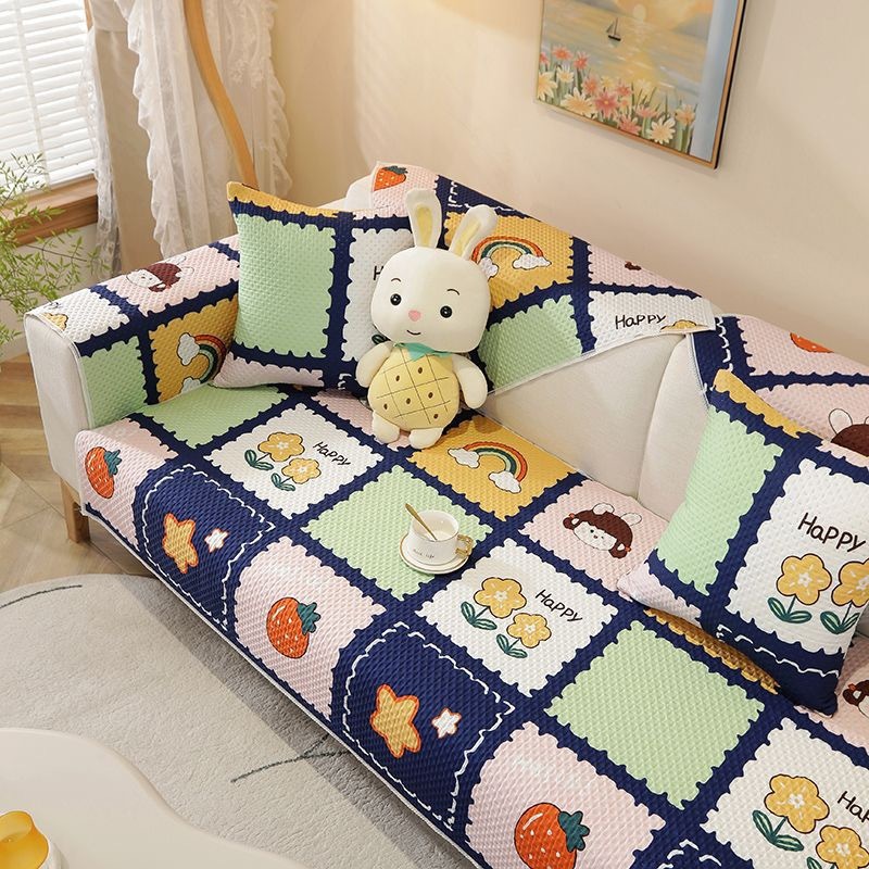 แผ่นรองโซฟา ผ้าคลุมโซฟา ผ้าปูโซฟา อเนกประสงค์ ผ้าฝ้าย 100% นุ่มสบาย เบาะโซฟาลายการ์ตูนน่ารัก กันลื่น ผ้าห่มกันลื่น