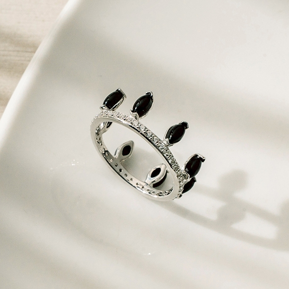 Ar-Kang Collection AKR866/867 แหวนเงินแท้ 92.5% Black Agate White Cz AAAAA