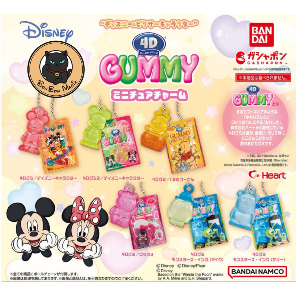 [แบบแยก-เลือกแบบได้]Gachapon Disney&Pixar Characters 4D Gummy Miniature Charms set