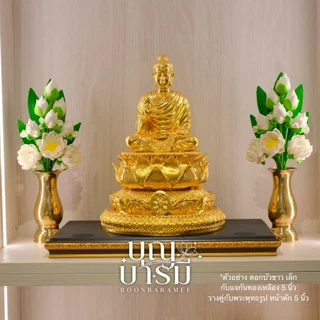 ดอกบัว ตูมแย้มบาน 9 ดอก ดินญี่ปุ่น พร้อมแจกัน 5,6,8 นิ้ว