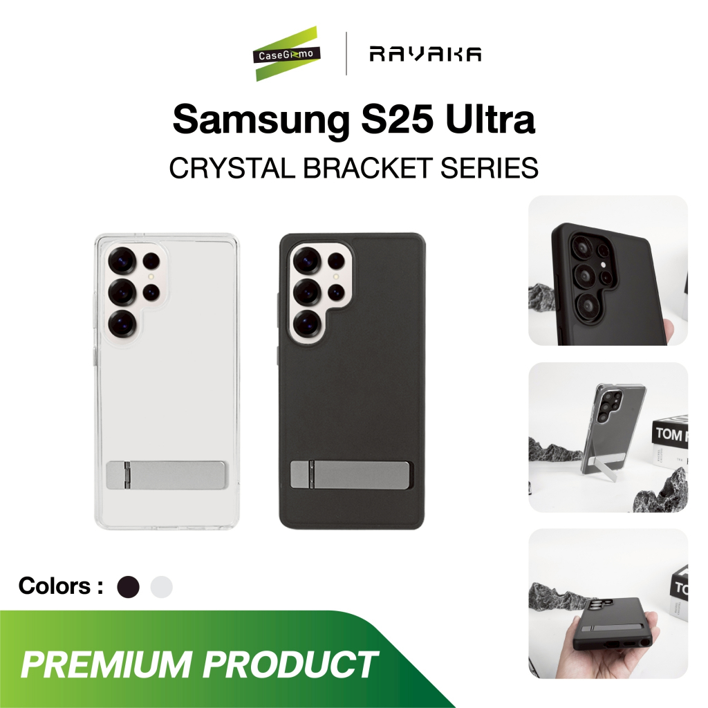 RAVAKA รุ่น S25 Ultra เคสกันกระแทก เคสพร้อมขาตั้ง เคส สีใส สีดำแมท Crystal Bracket Case