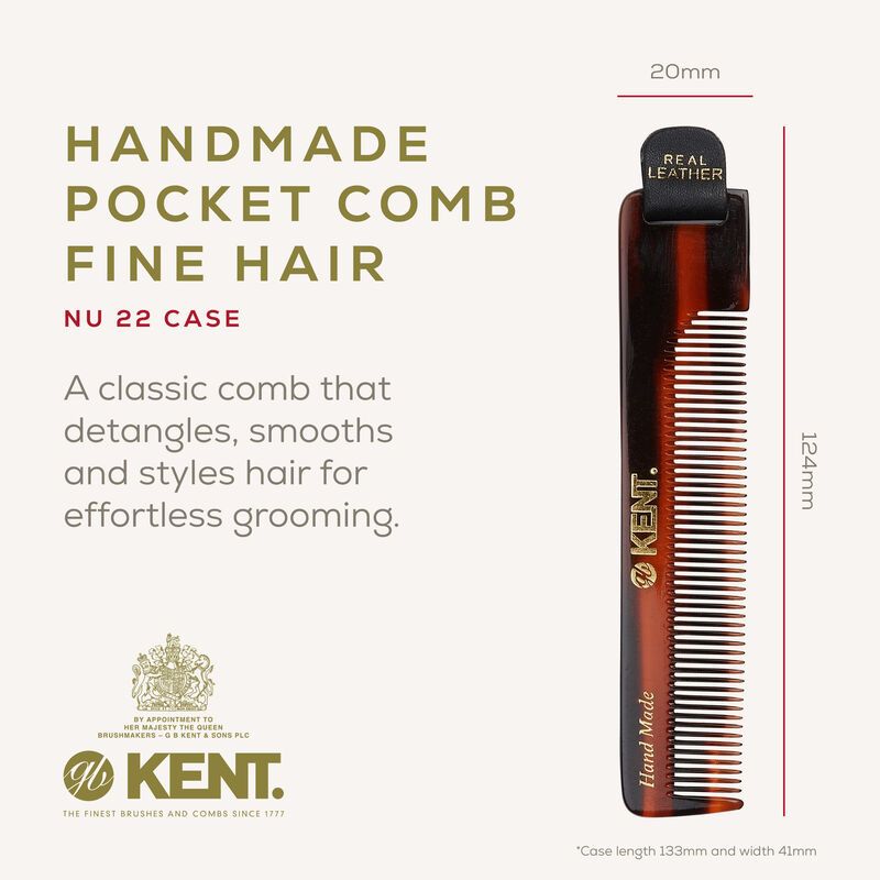 หวี KENT รุ่น NU22 Handmade 112mm Comb with Leather Tab and Case Fine Hair หวีแฮนด์เมด  พร้อมซองหนัง - รูปที่ 6