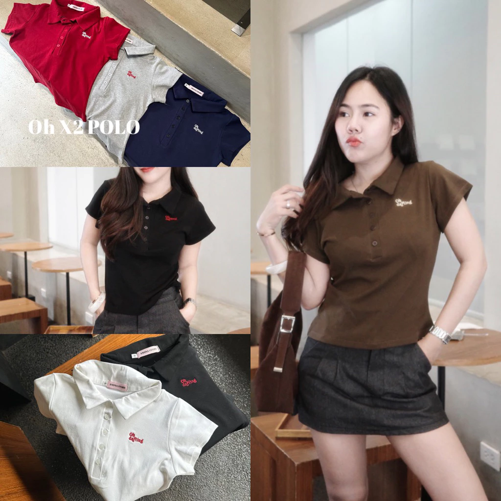 Oh X2 POLO เสื้อโปโลสีพื้นผ้ายูกระดุม5เม็ด🤎🍒พร้อมส่ง