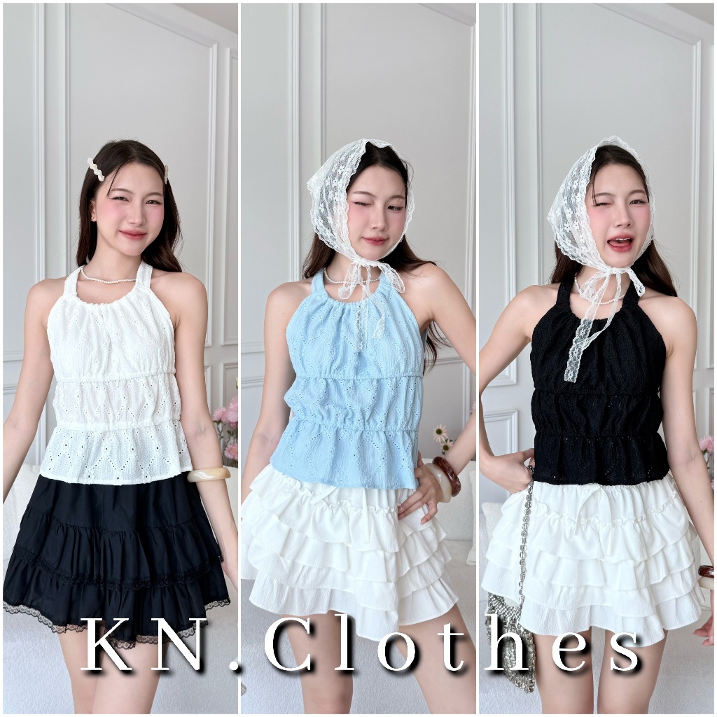 Cupcake top : เสื้อกล้าม แขนกุด จั้มช่วงเอว ผ่าหลังกระดุมมุก เนื้อผ้าปักฉลุ KN.Clothes