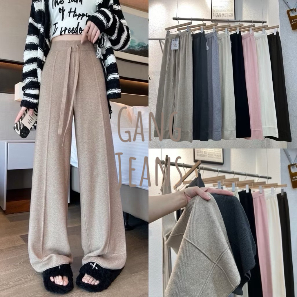 Gang_jeans#1003(K) กางเกงผ้าไหมพรม เอวเรียบ ผู้หญิง 8 สี