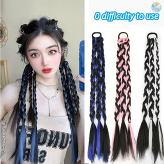 วิกผมมวยถักเปีย แฟชั่นเกาหลี สำหรับผู้หญิง ผมหางม้า สีน้ำเงิ…