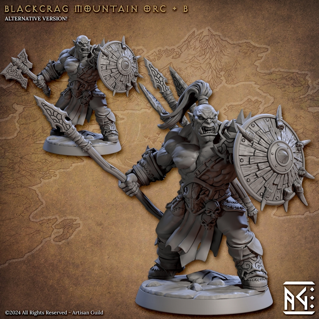 Blackcrag Mountain Orc B - Blackcrag Orcs - Humanoid Orc / 32mm scale 3D printed miniature ATG