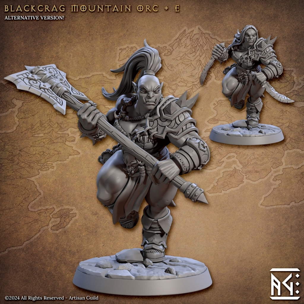 Blackcrag Mountain Orc E - Blackcrag Orcs - Humanoid Orc / 32mm scale 3D printed miniature ATG