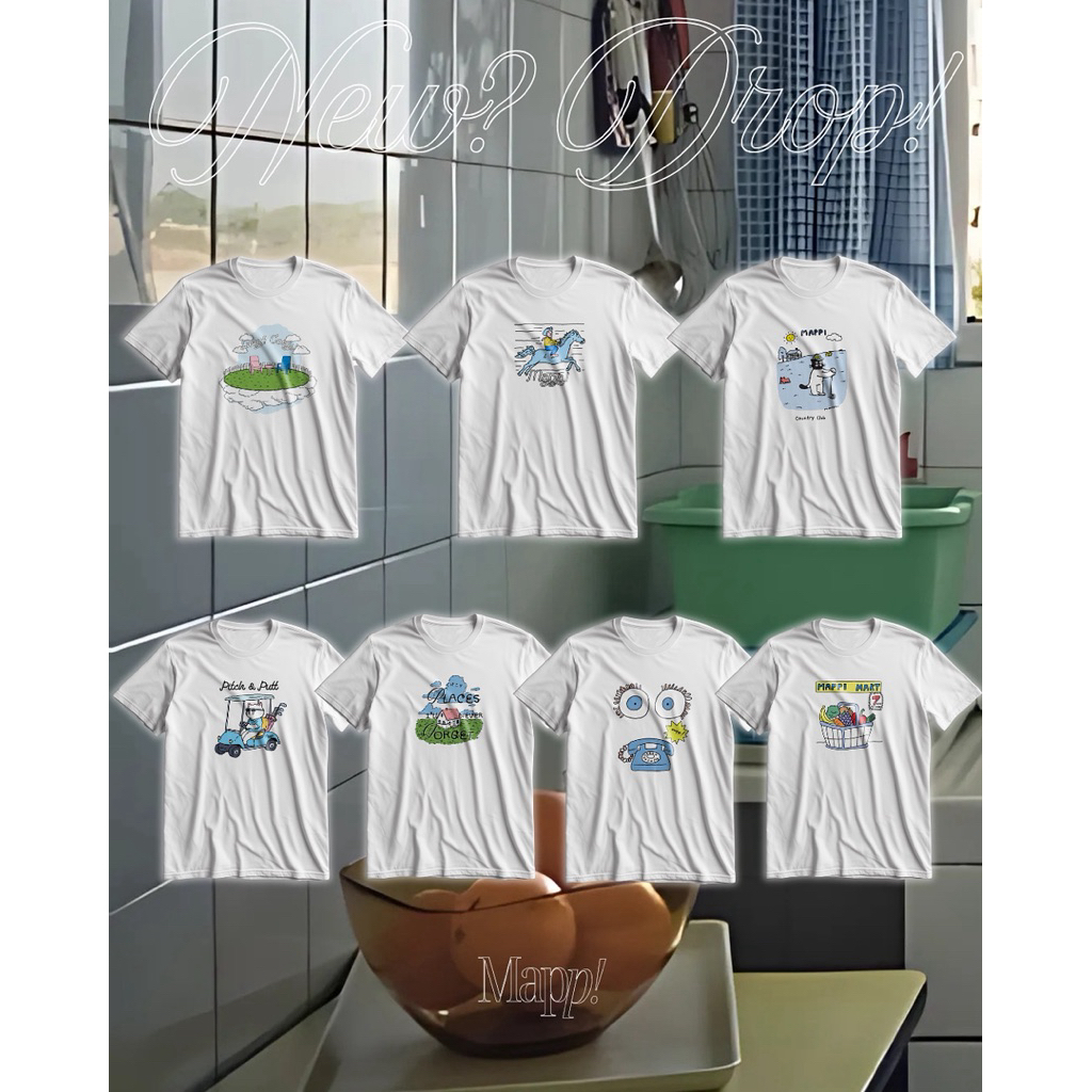 Mappi Tee Collection เสื้อยืด Oversize/เบบี้ที Cotton 100% ลายน่ารัก 7 ดีไซน์ สีขาว