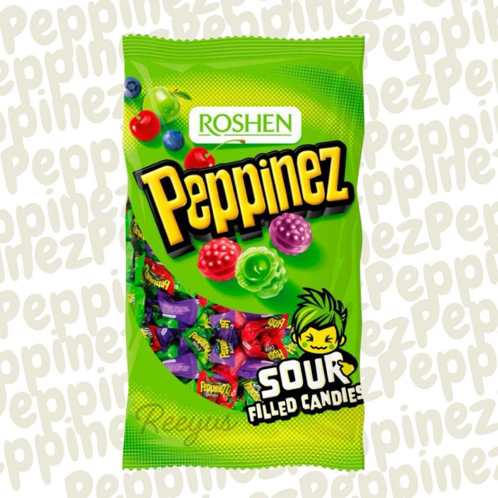 Roshen Peppinez Sour ลูกอมรสผลไม้รวม 3 ชนิด น้ำหนัก 900 กรัม มี 189 ชิ้น สินค้ามฮาลาล จากยูเครน BBF.12/04/27