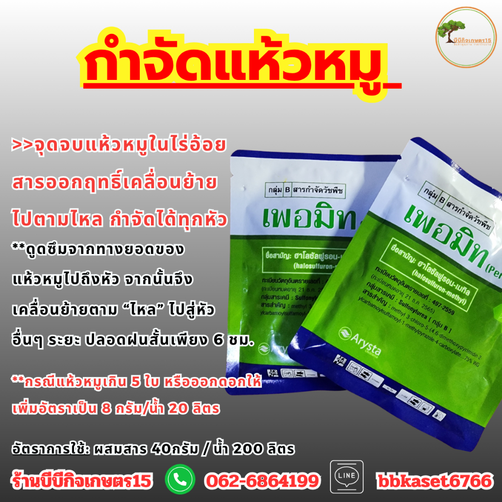 กำจัดแห้วหมู เพอมิท-(ฮาโลซัลฟูรอน-เมทิล) กำจัดแห้วหมู กก กำจัดยันเหง้า ของแท้ ซองละ 40 กรัม