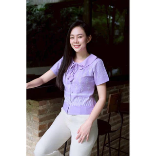 เสื้อคอบัวผ้าฝ้ายผูกดอกไม้ตุ้งติ่งราคาสุดคุ้ม