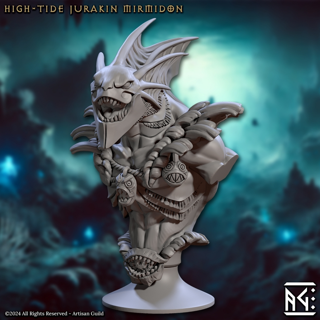 High-Tide Jurakin Mirmidon B (Bust) - Mirmidons of the Death-Tide - Humanoid Sahuagin / 3D printed m
