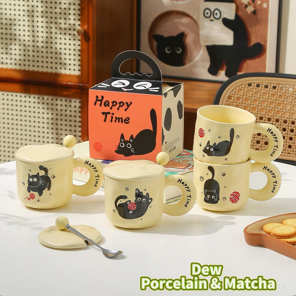 ✨ NEW! ถ้วยแมวดำสไตล์มินิมอล😻แก้วเซรามิกรูปแมวน่ารัก ของขวัญวันเกิดเด็กผู้หญิง แก้วน้ำดื่มดีไซน์สวยหรู✨