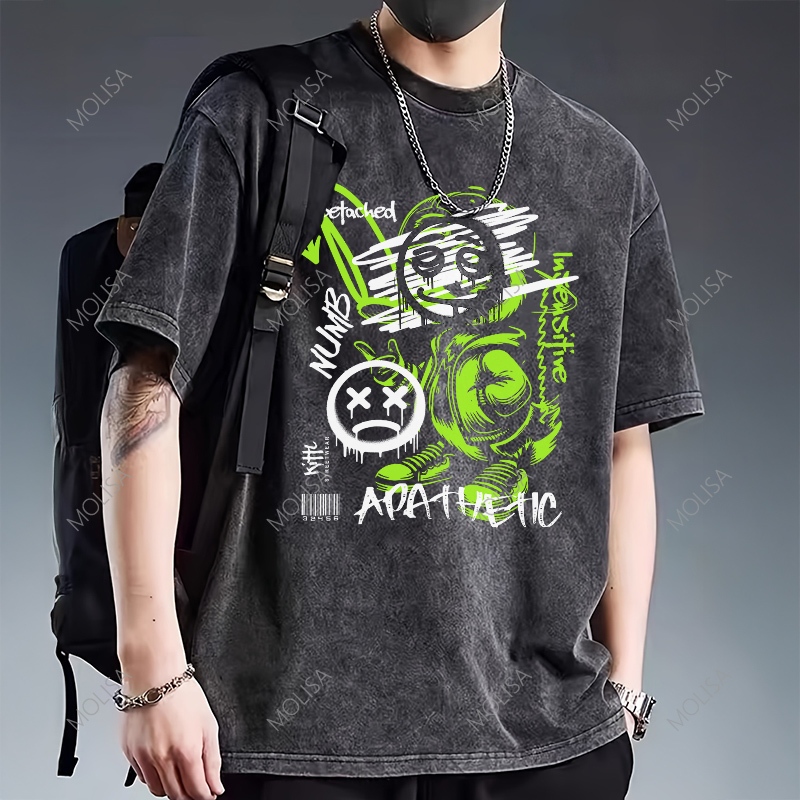 Molisa เสื้อยืดผ้าฟอก Graffiti T shirt สกรีนเสื้อ DTG เสื้อผู้ชายเท่ๆ เกรดพรีเมียม เสื้อยืด มินิมอล 68112#