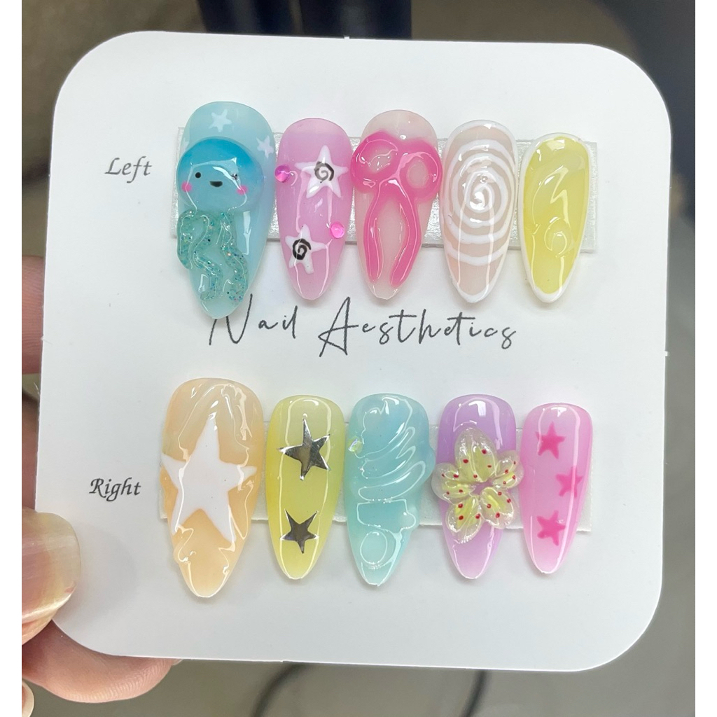 เล็บปลอมงานปั้นนูน ลายน่ารักๆสีไซรัปหวานๆ