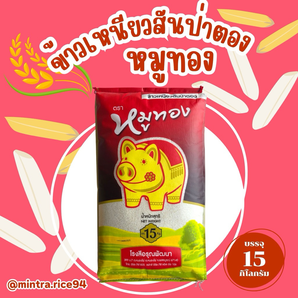 ข้าวเหนียวสันป่าตอง ตรา หมูทอง 15 กก.