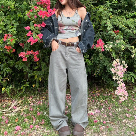 – กางเกงยีนส์ทรงขากระบอกสีเทา เดนิมวินเทจ ใส่สบาย รุ่น Summer   22133