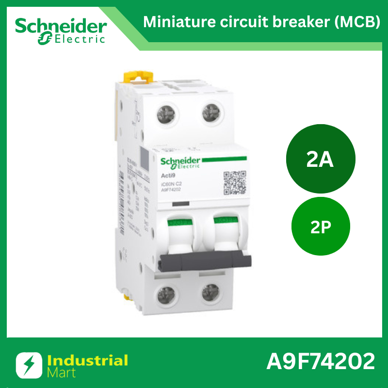 Schneider A9F74202 MCBActi9 iC60N C-Curve,400VAC,2P 2A 10kA