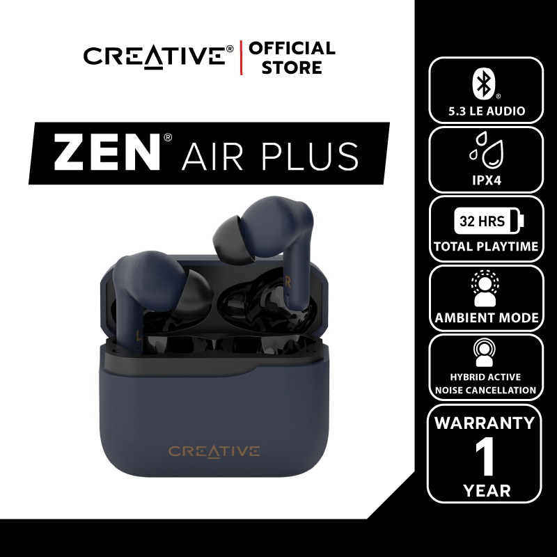 CREATIVE หูฟัง Zen Air Plus (สีน้ำเงินเข้ม) หูฟังอินเอียร์แบบ True Wireless น้ำหนักเบา พร้อมด้วย Bluetooth® LE Audio