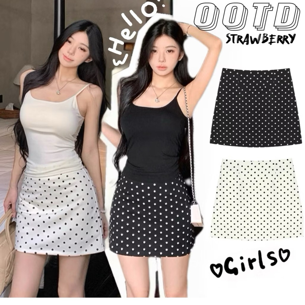 STR พร้อมส่ง กระโปรงสั้นทรงเอ ลายจุดPolkatdot เอวสูง มีซิป มีซับใน ทรงเข้ารูป น่ารักสไตล์ลำลอง สุดฮิตแฟชั่นลำหลังผู้หญิง