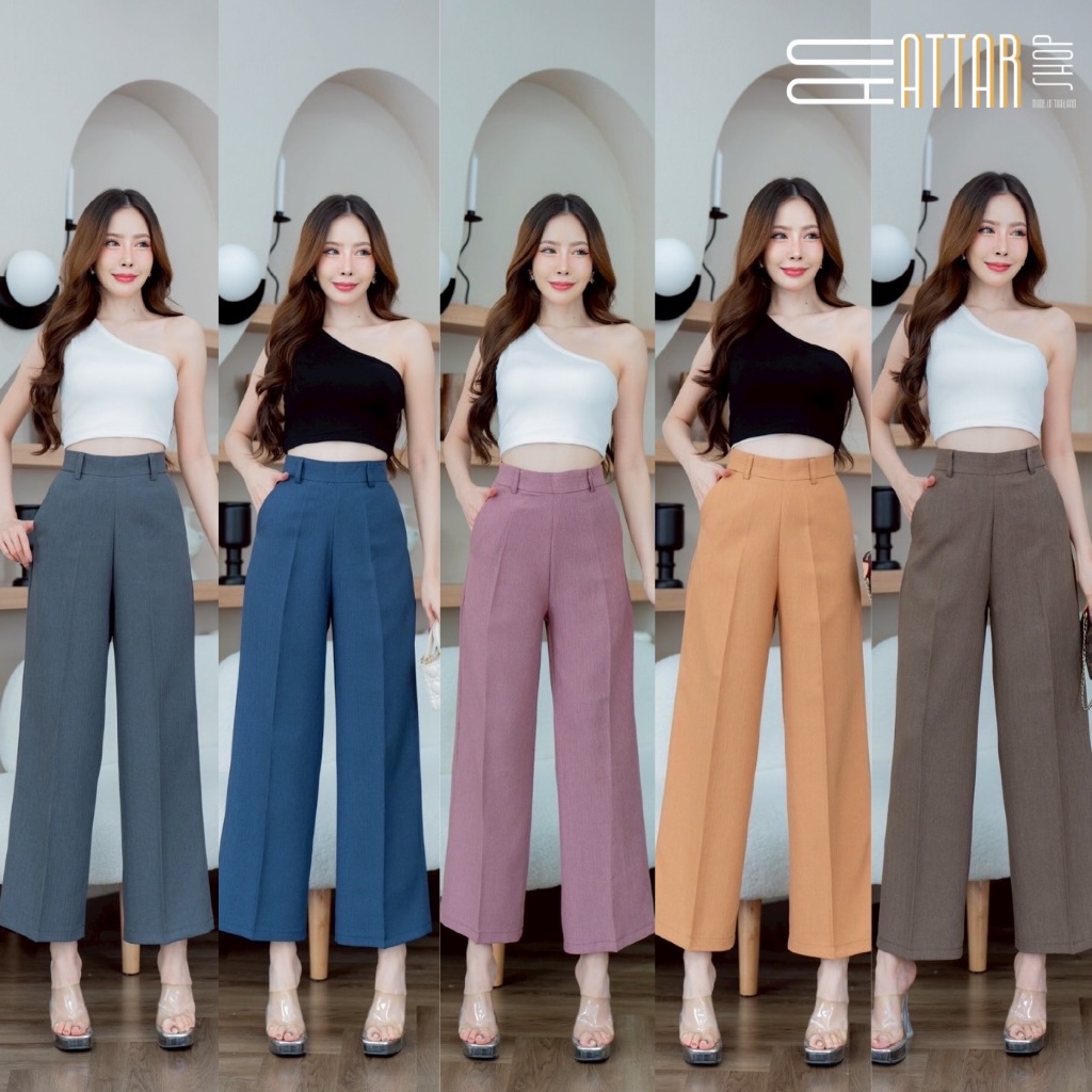 กางเกงขากระบอกกลางซิปหลัง ผ้ามาลิงก้าริ้ว (S-3XL) ยาว 36“