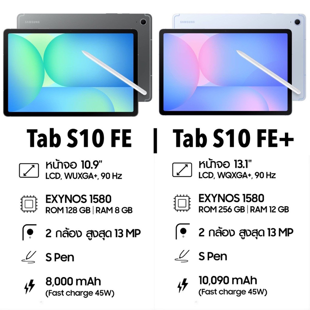 [Sale] Samsung Galaxy Tab S9 FE | FE+ With S-Pen Exynos 1380 | Tab S10 FE S10 FE+ Exynos 1580 ศูนย์ไ