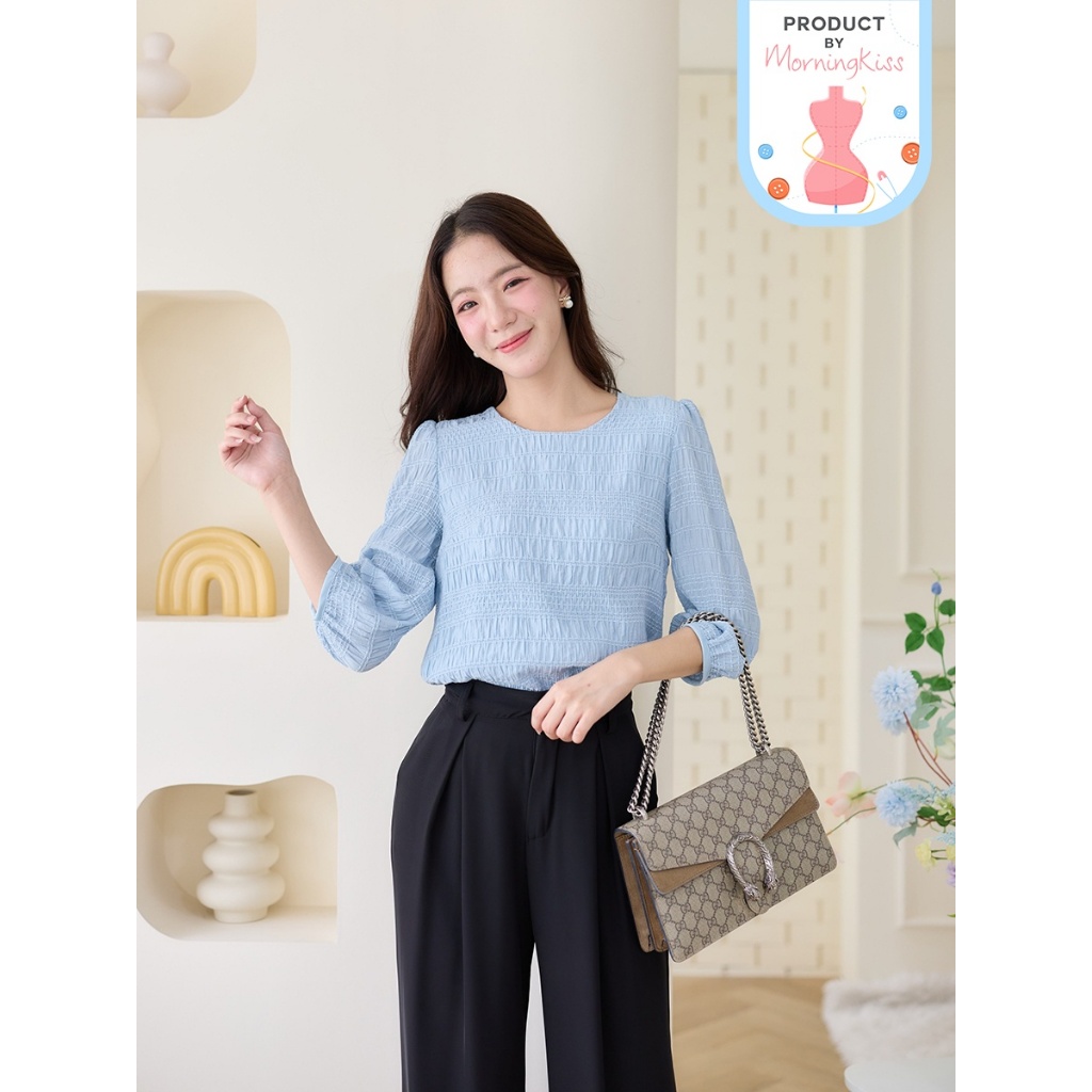 05-356 เสื้อแขน 4 ส่วนโทนสีฟ้าอ่อนๆ Ladonna Soft Sky Blouse - 7 ไซส์