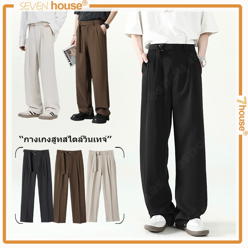 กางเกงสแล็ค ชาย ทรงตรง กางเกงสูท สไตล์วินเทจ ดีไซน์เรียบง่าย เหมาะสำหรับใส่ไปทำงาน นุ่ม สบาย สีดำ สีน้ำตาล