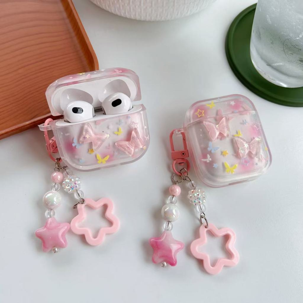 เคสหูฟังAirpods4 ผีเสื้อ เคสใสการ์ตูนนูน  Airpods3 เคสหูฟังบลูทูธ gen gen1 gen2 เคสหูฟังไร้สาย Pro A