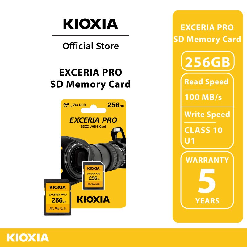 KIOXIA EXCERIA PRO SD Memory Card CL10 U3 V90 ความจุ 256GB ความอ่าน 270/เขียนสูงสุด 260 เมมโมรี่การ์