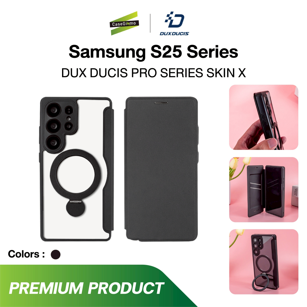 DUXDUCIS รุ่น S25 Ultra เคสฝาพับ เคสหลังใส เคสพร้อมขาตั้ง เคสชาร์จได้ เคส สีดำ Pro Series Skin X Cas