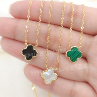 สร้อยคอเงินแท้92.5%ชุบทอง18k/ชุบทองคำขาว ลายจี้ดอกโคลเวอร์(o…