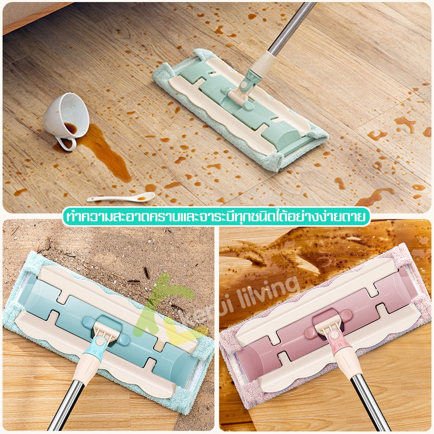 ไม้ถูพื้นแบบรีดน้ำ พร้อมผ้าไมโครไฟเบอร์ ม็อบหัวแบน รีดน้ำ ผงฝุ่นได้ในตัว อุปกรณ์ทำความสะอาด - รูปที่ 2