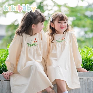 [90-130] เดรสแขนยาว วินเทจ มินิมอลลายดอกไม้ คอปกน่ารักๆ สำหรับเด็กผู้หญิง กระโปรงแขนยาวKP