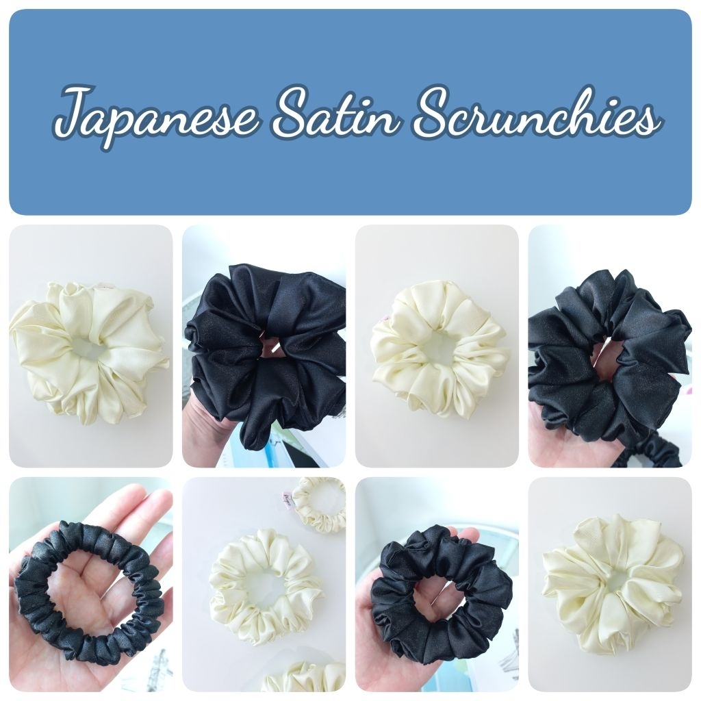 Wraps.s ยางมัดผมซาติน สีดำและครีม มี 5 ไซส์  นุ่มลื่น ไม่ดึงผม ยางรัดผม