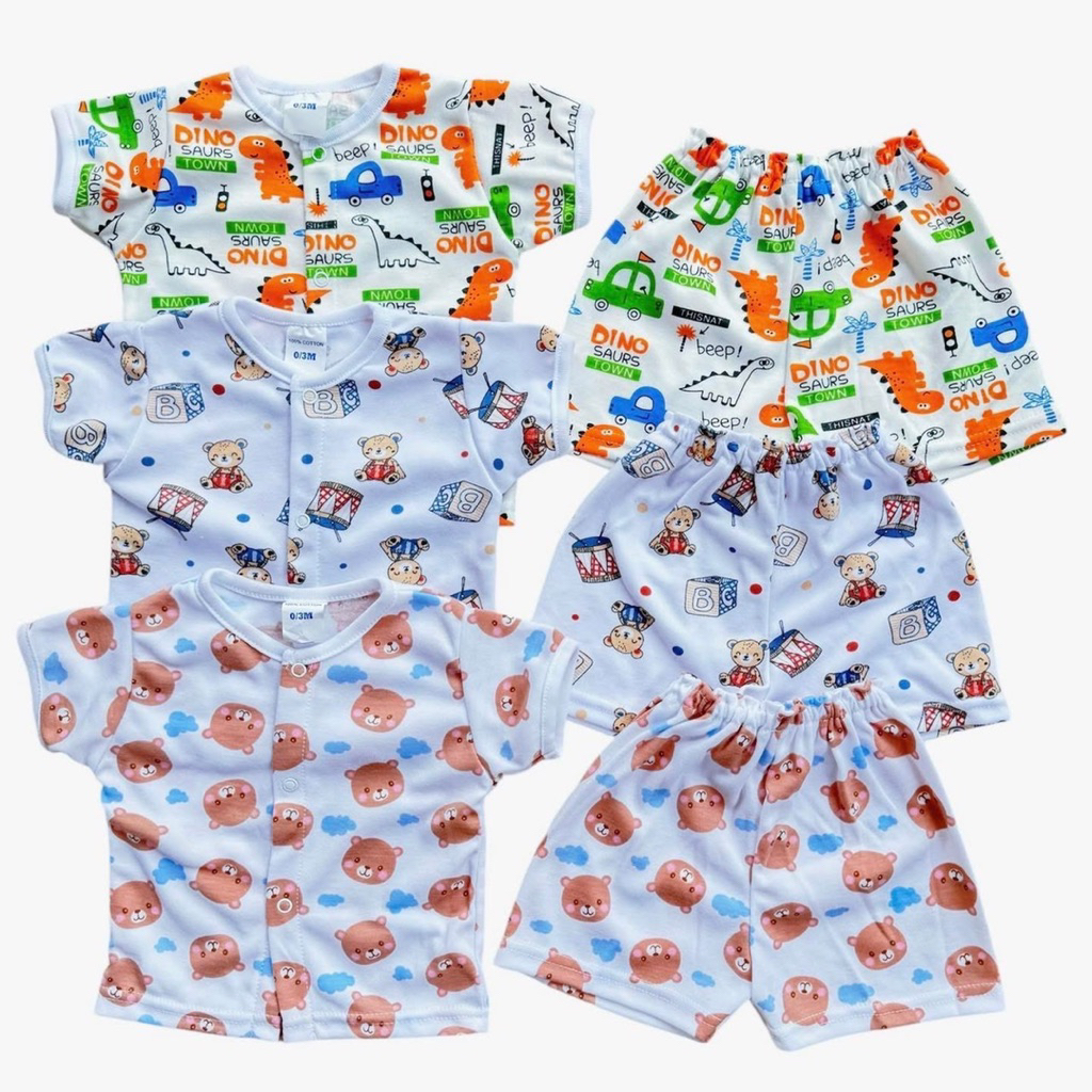 *แพ็ค3ชุด* ชุดกระดุมหน้าแขนสั้นขาสั้น0-9เดือน ชุดแขนสั้นเด็กแรกเกิด