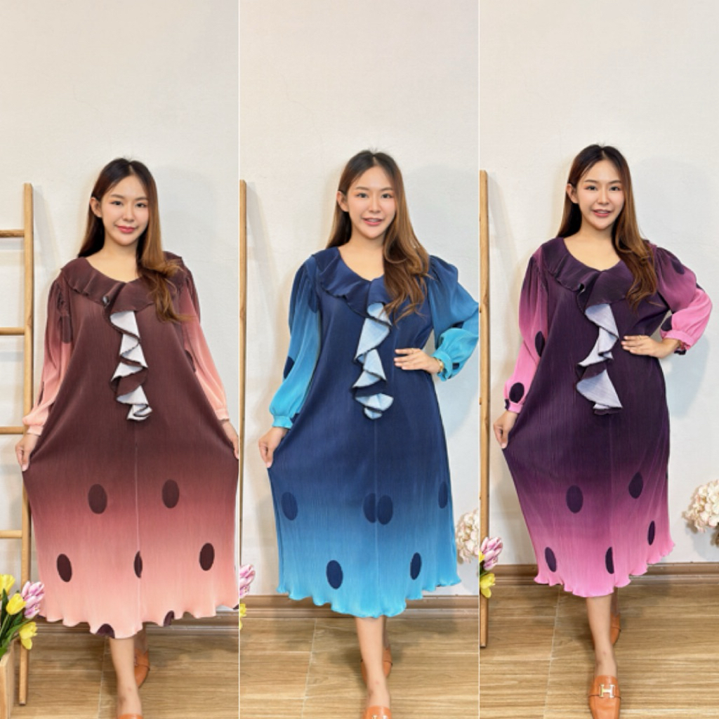 ชุดพลีท ชุดเดรสสาวอวบ ชุดคลุมท้องแฟชั่น ชุดคลุมท้องอัดพลีทผ้ายืด ชุดพลีท2tone PLEAT DRESS Twotone ชุดเดรสผ้าพลีสทูโทน