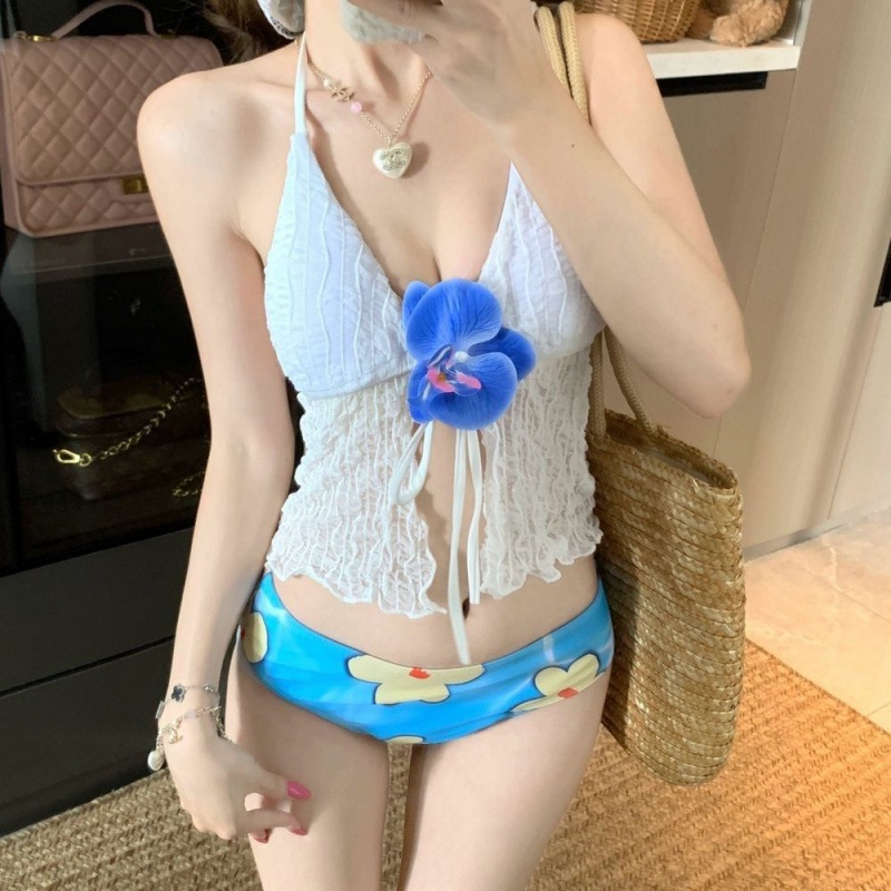 ชุดว่ายน้ำบิกินี่ ผูกคอ ชุดว่ายน้ำกระโปรง เอวสูง ลายดอก ชุด 3 ชิ้น beach#0837 - รูปที่ 4