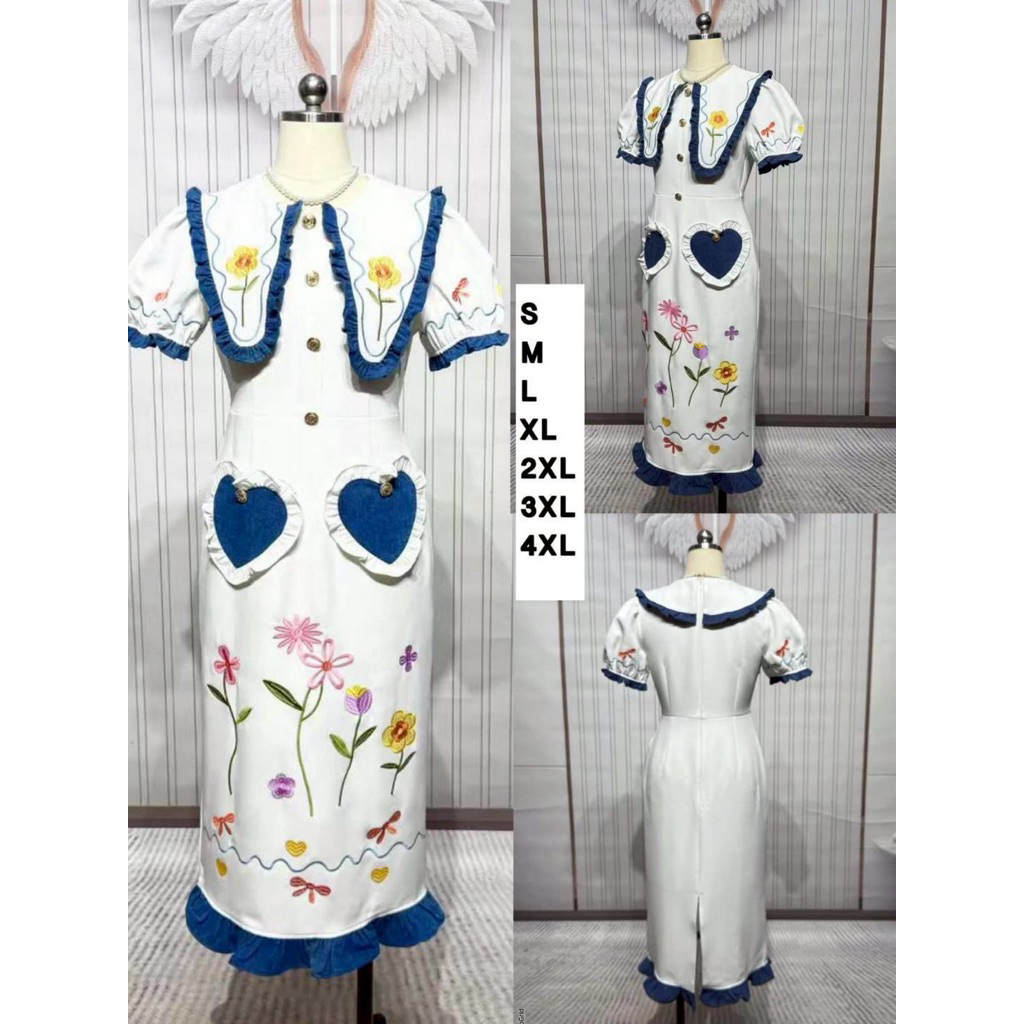 XL ชุดเดรสสีขาว เดรสคอปก CLT