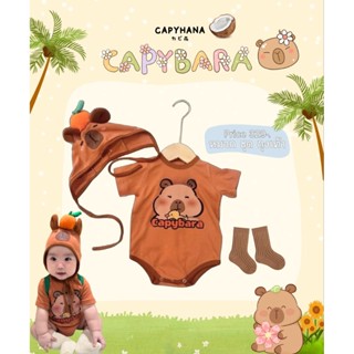 CAPYHANA เสื้อผ้าทารก ทารก บอดี้สูทลายCapibara พร้อมหมวก ( C…
