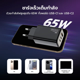 ZTEC ZA652 / ZA651 หัวชาร์จ GaN 65W 3 พอร์ต รองรับเทคโนโลยี PD3.0, QC4+, QC 3.0, AFC, MTK, PPS -2Y