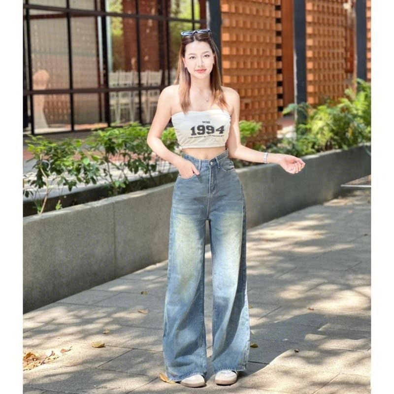 💜919JEANS💜 สีฟ้าซีดจาง กางเกงยีนส์ กางเกงยีนส์ผู้หญิง กางเกงยีน ยีนส์ เอวสูง - 6