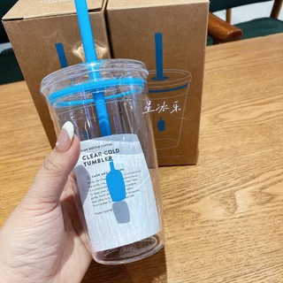 Blue Bottle Coffee Clear Cold Tumbler 450ml แก้วกาแฟพร้อมหลอด ฟรีสําหรับรถสํานักงาน